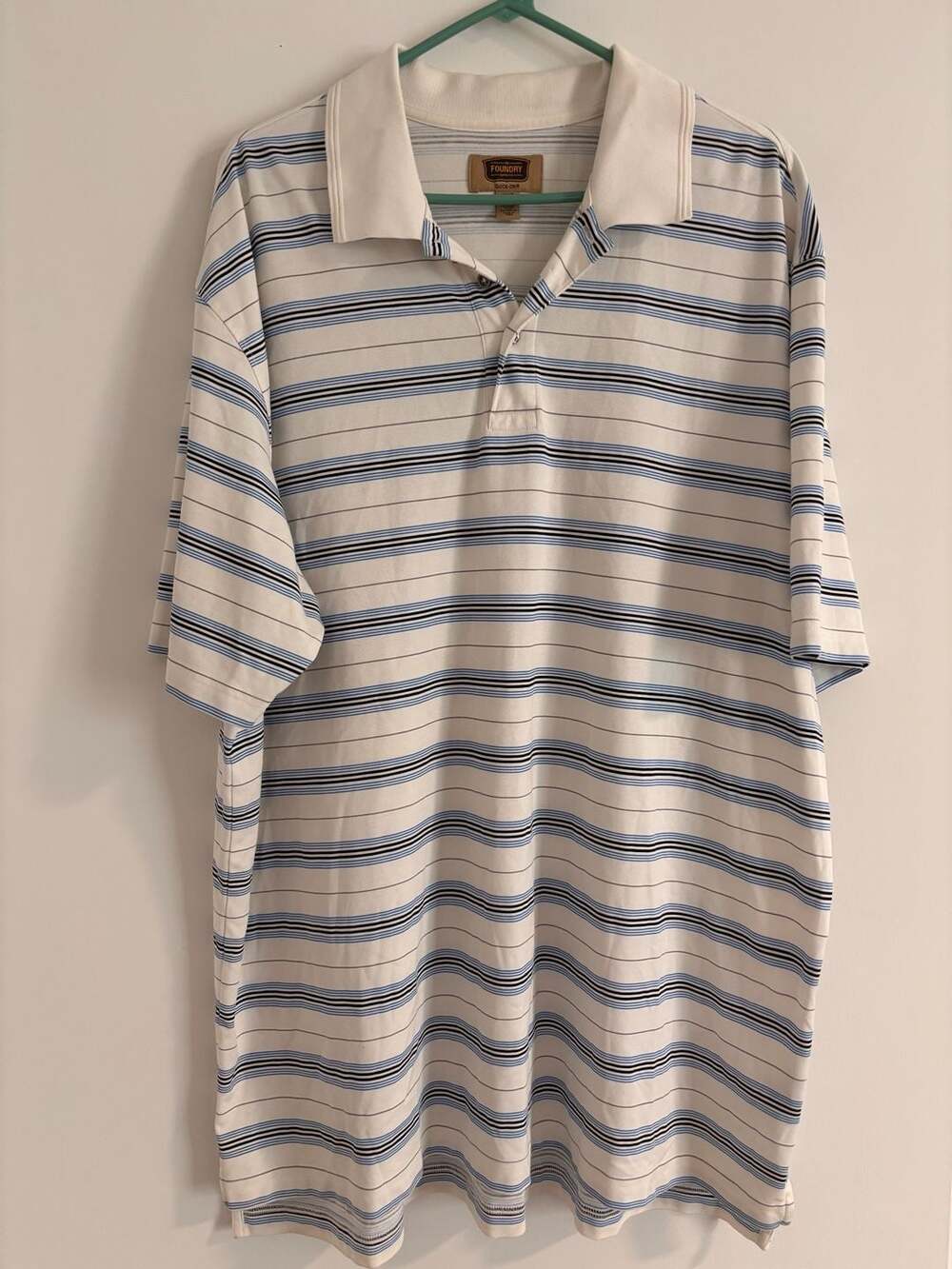 The Foundry Supply Co. Quick-Dry Striped Polo Shirt White Blue Black 2XLT